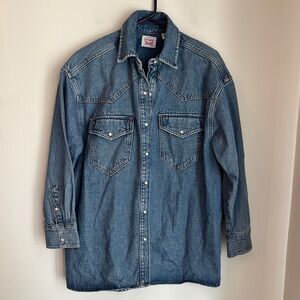 Levi's Men Unisex Classic Blue Button-Up Shirt western denim shirt jacket medium